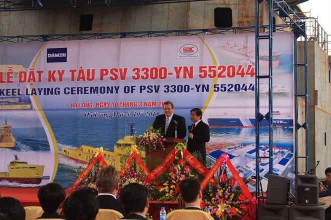 Ông Pimchuurman - Chủ tịch HĐQT Damen Holdings Việt Nam phát biểu tại buổi lễ.